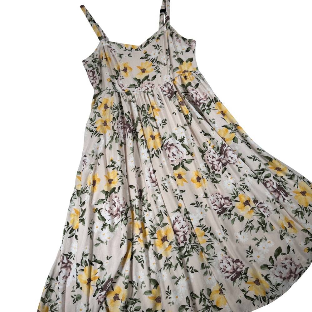 Torrid Floral Smocked Back Midi Dress Cream Yellow Rayon 00 13099071 Plus Sz M L